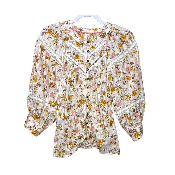 Anthropologie Harmony Lace Peasant Blouse Women‎ XS Floral Lace Boho - Picture 1 of 7